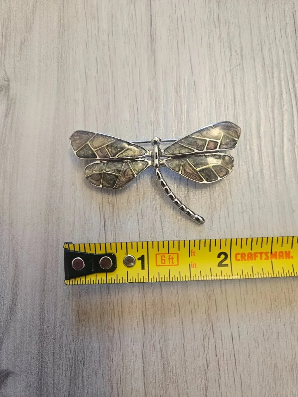 Liz Claiborne Signed Dragonfly Brooch Pin Colorful Mosaic Enamel Silver 2.25”